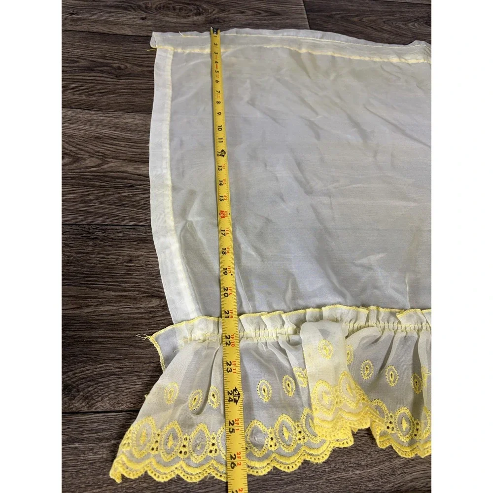 Yellow Ruffled Sheer Window Curtains‎ Set Valances Swags Embroidered Country